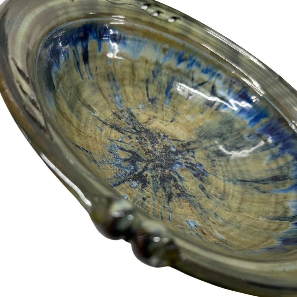 Keliyale Studio Pottery Bowl Blue Brown Drip Glaze Signed‎ Artisan Ceramic